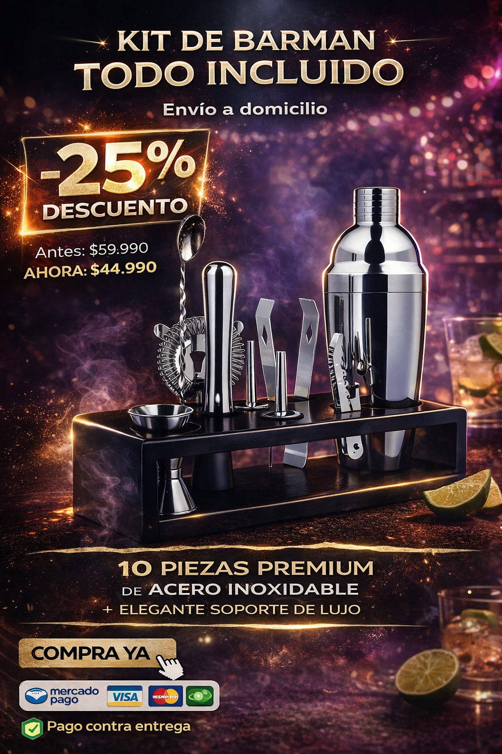 Juego De Coctelera Profesional 10 Piezas