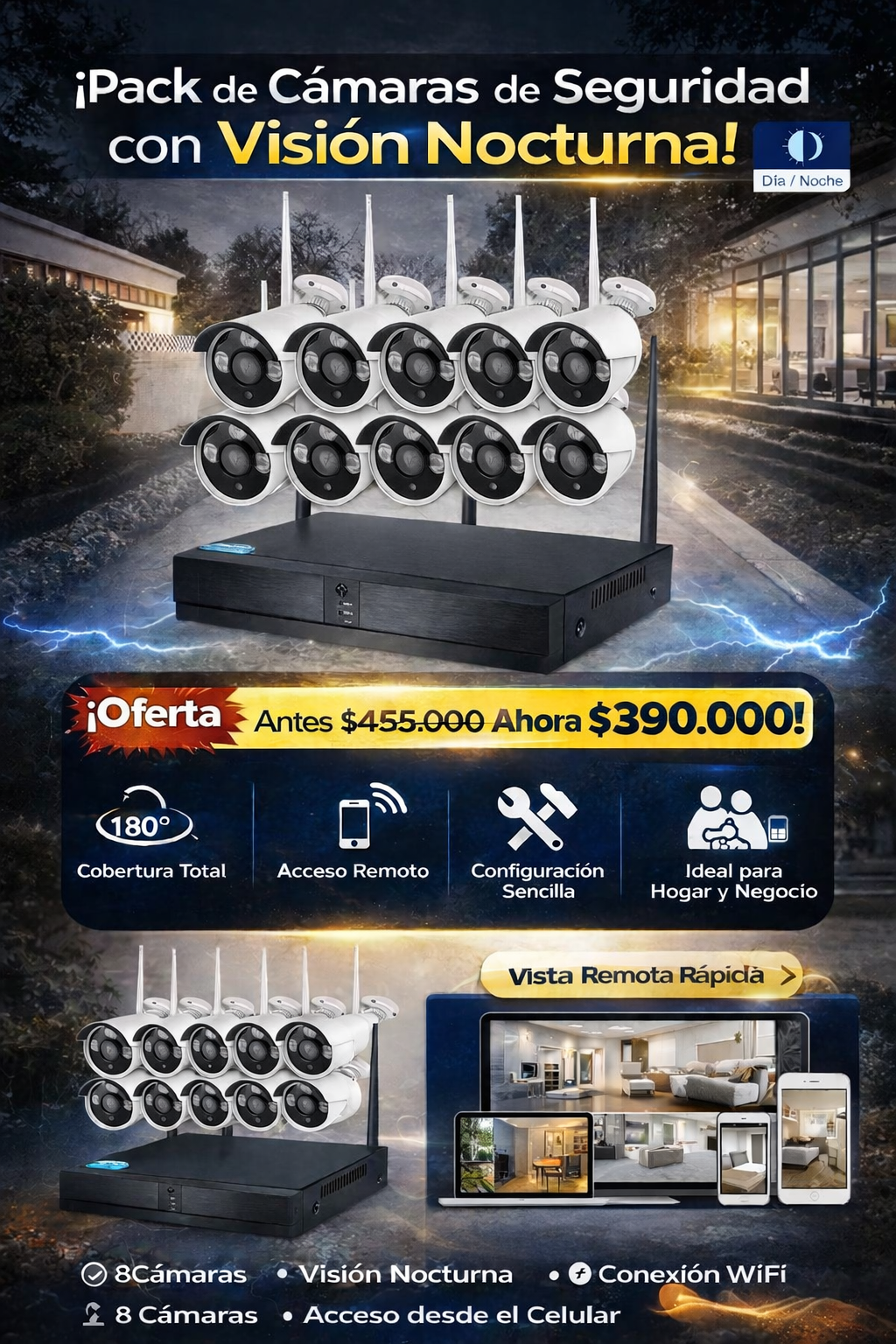 Pack 8 cámaras seguridad visión nocturna