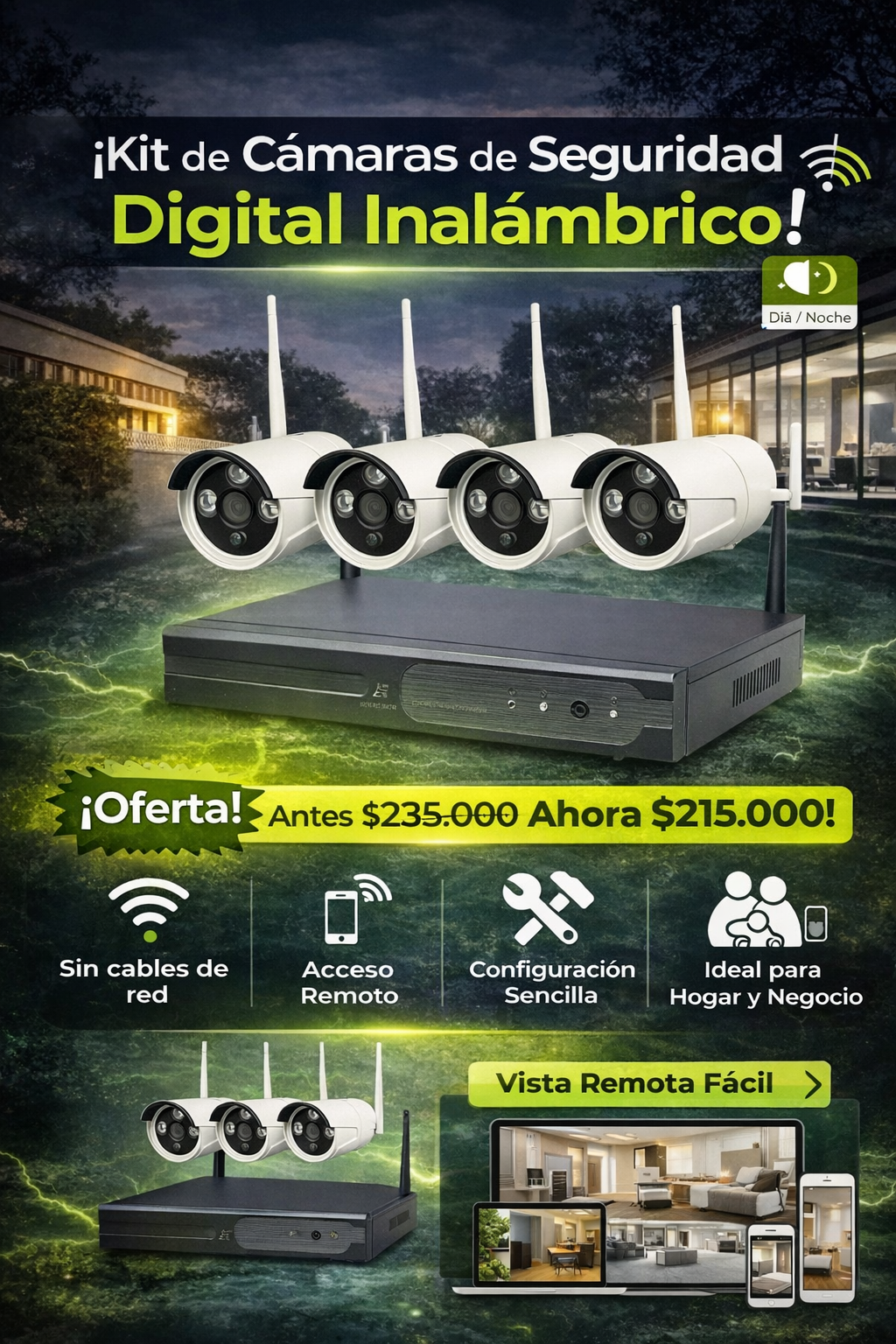 Pack 4 cámaras seguridad visión nocturna