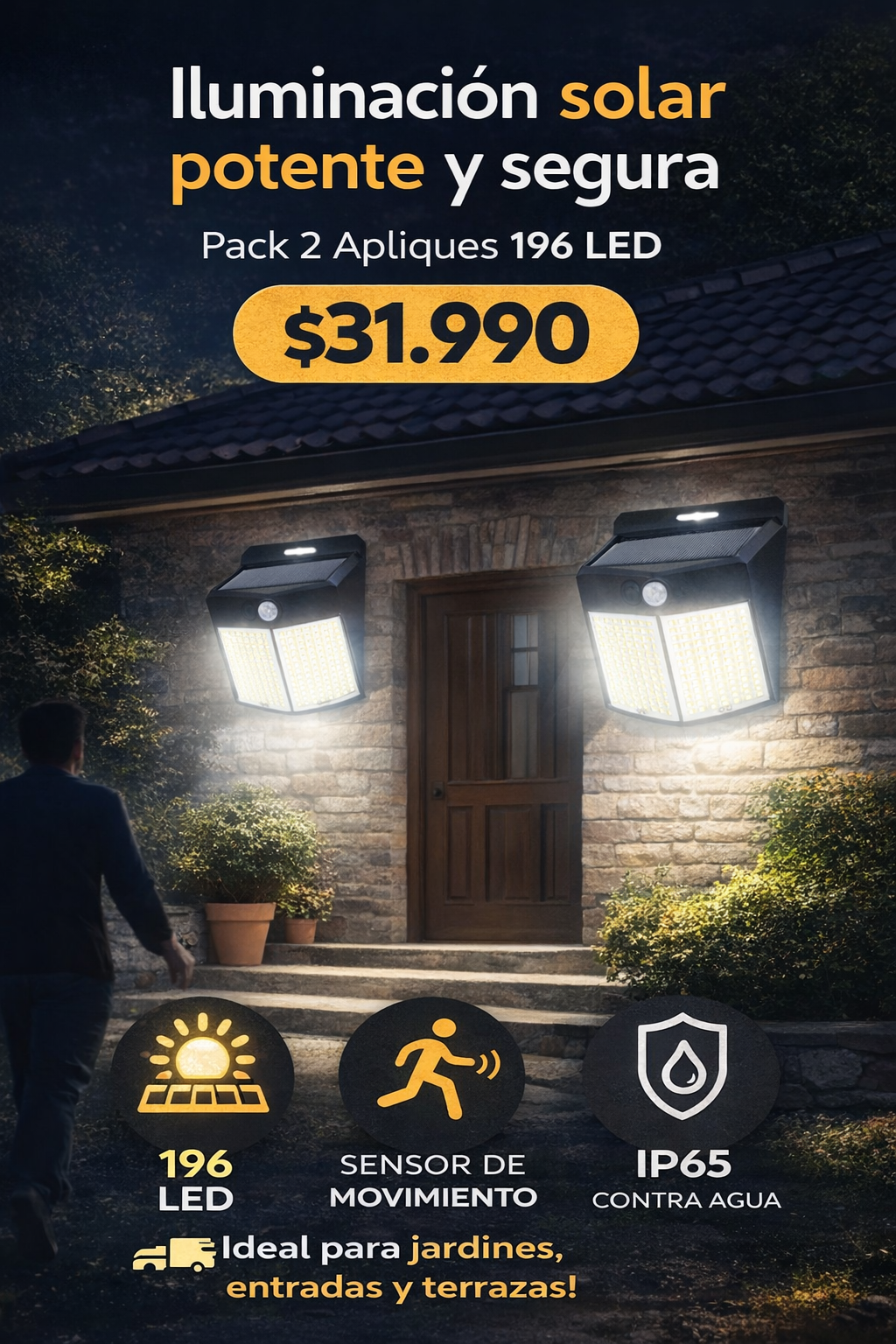 Pack 2 Led Solar Impermeable