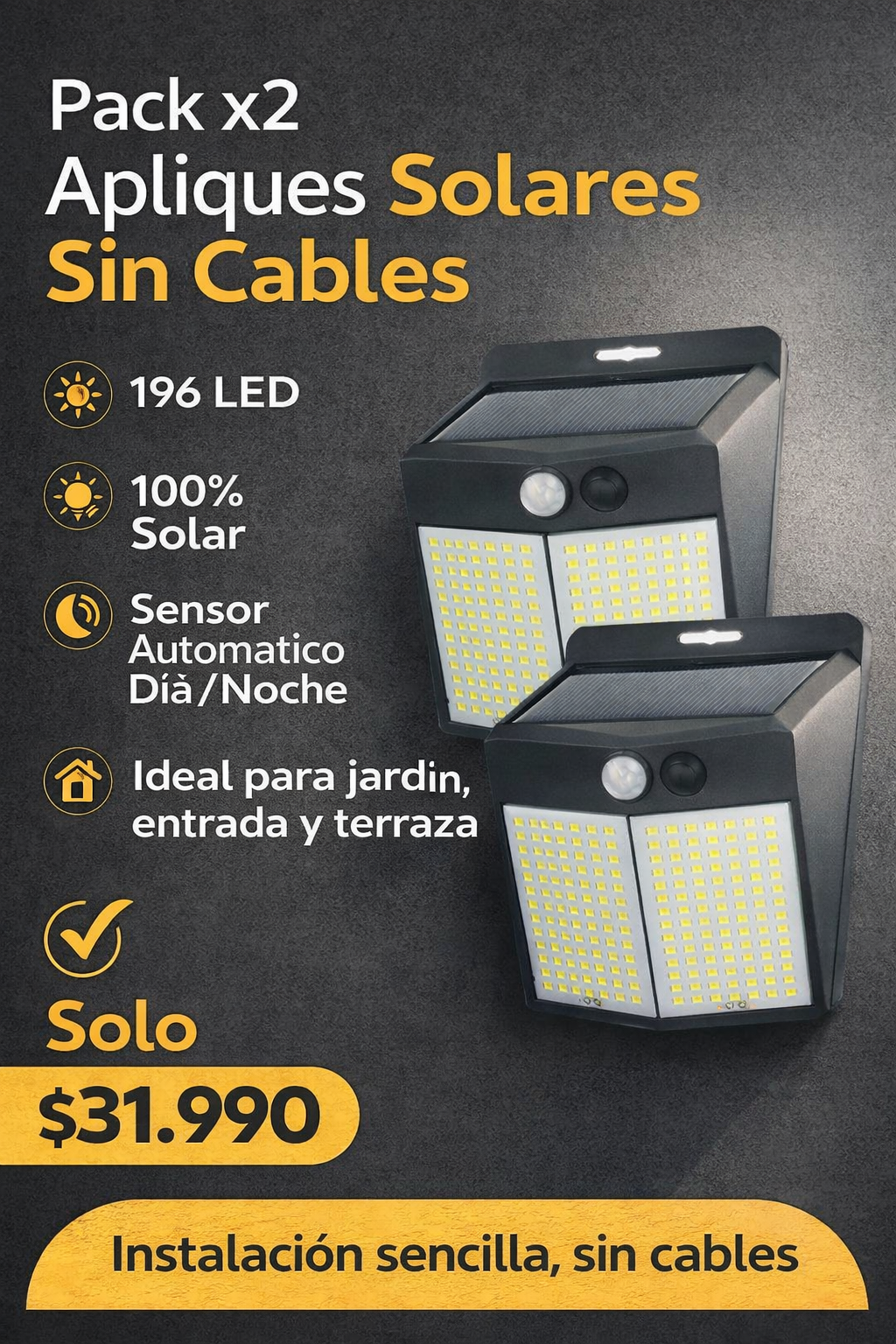 Pack 2 Led Solar Impermeable