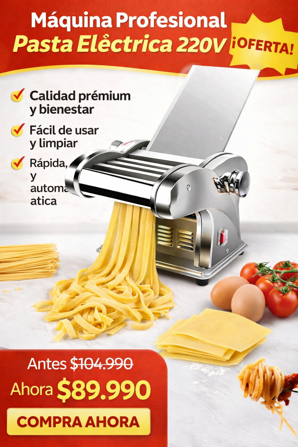 Maquina Profesional Pasta Electrica 220V