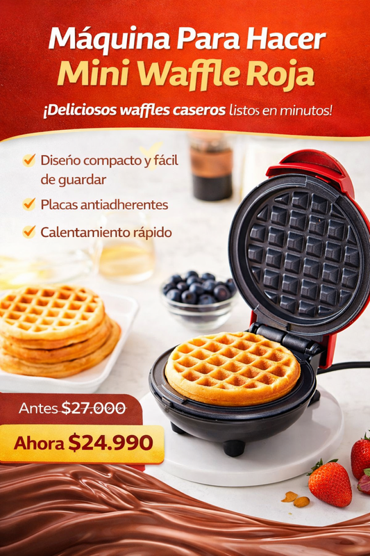 Maquina Para Hacer Mini Waffle Roja